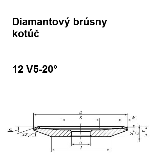 Diamantový brúsny kotúč 12 V5-20° 125/100, 80x3x1,5x20