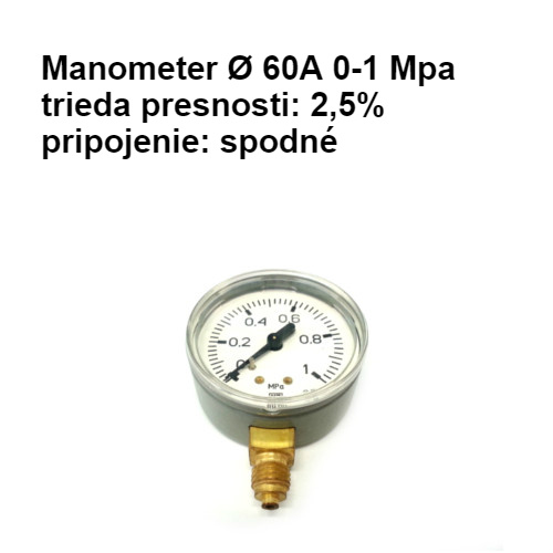 Manometer ? 60A 0-1 Mpa, presnosť 2,5%, pripojenie spodné