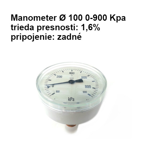 Manometer ? 100 0-900 Kpa, prestnosť 1,6%, pripojenie zadné