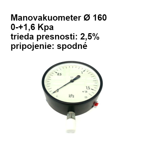 Manovakuometer ? 160 0-+1,6 Kpa, presnosť 2,5%, pripojenie spodné