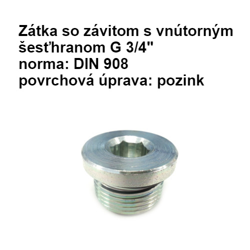 Zátka so závitom s vnútorným šesťhranom G 3/4", DIN 908