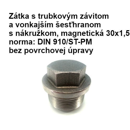 Zátka s trub. závitom a vonkajším šesťhranom s nakružkom 30x1,5, DIN 910/ST-PM