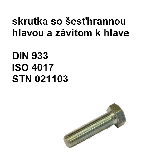 Skrutka 4x6, DIN 933, ISO STN 021103.25, tvrdosť 5.6, povrch.úprava biely zinok