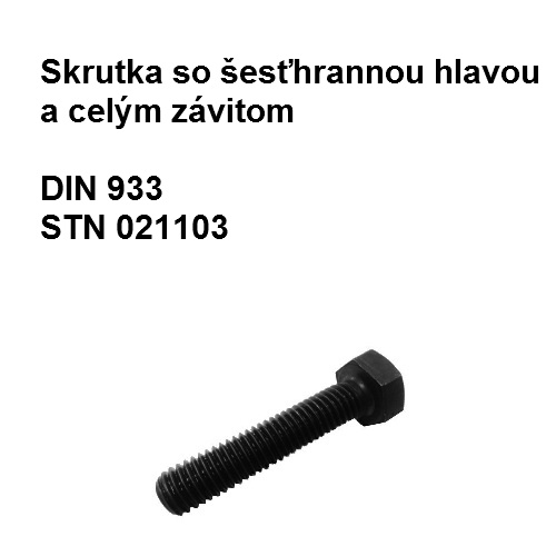Skrutka 5x12, DIN 933, STN 021103.52, tvrdosť 8.8, povrch.úprava čierna