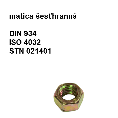 matica M12, DIN 934, ISO 4032, STN 1401.59, tvrdosť 8.8, povrch žlty zinok